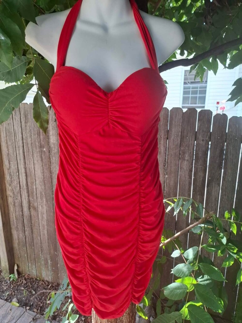 Victoria's Secret Miraculous Bra Dress 34B RED Ruched Halter Bodycon Adds 2 Cups